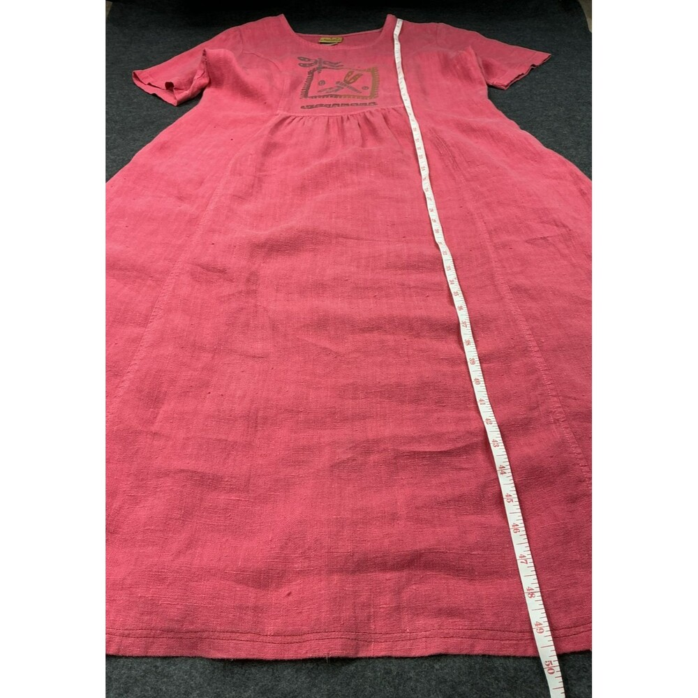 VTG Blue Fish Linen Dress L Coral Southwestern Dragonfly Graphics Lagenlook BOHO - Picture 12 of 12